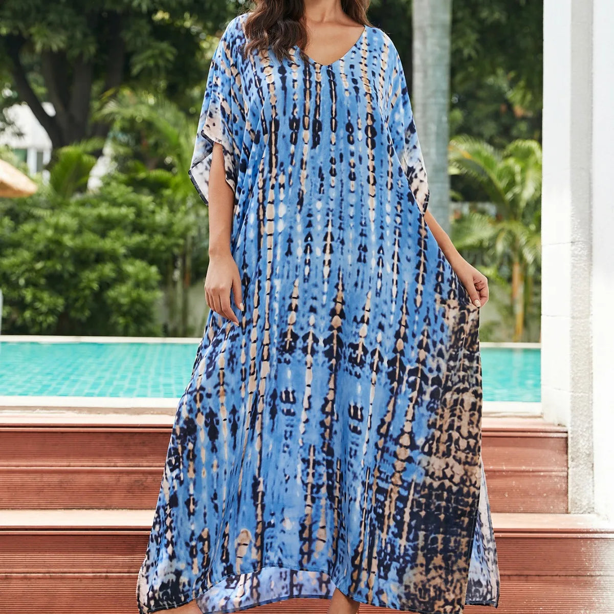 Elevate Your Beach Look with Our Stylish Women's Plus Size Kaftan Dress - Perfect Half Sleeve Cover Up for Summer 2024