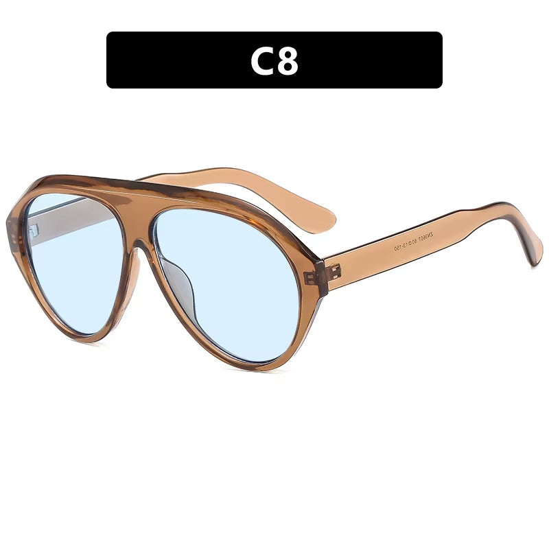 2025 New Trendy Goggles Glasses Big Face Women Sunglasses Women'S Sunscreen UV Protective Sunshade Concave Design