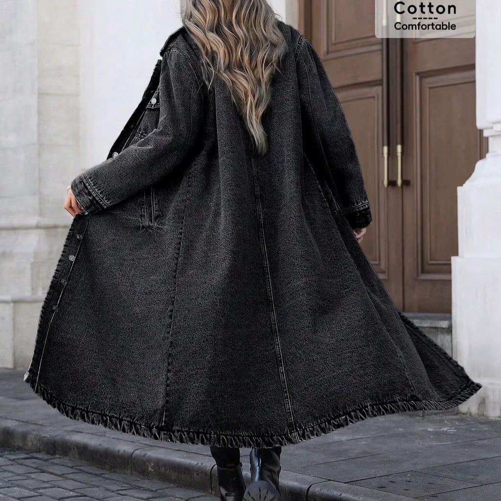 Denim Coats Moto Biker Jeans for Women Long Jackets Pocket Long Sleeves Single Breasted Loose Casual Y2K Autumn Winter