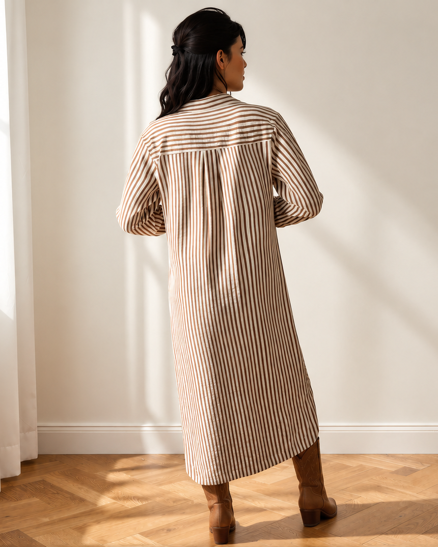 Sasha 3/4 Sleeve Round Hem Split Midi Shirt Dress