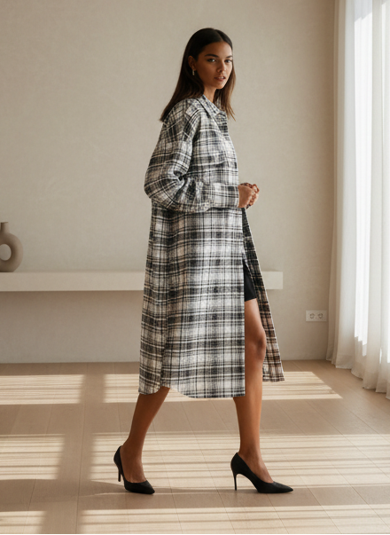 Oversized Long Plaid Shacket