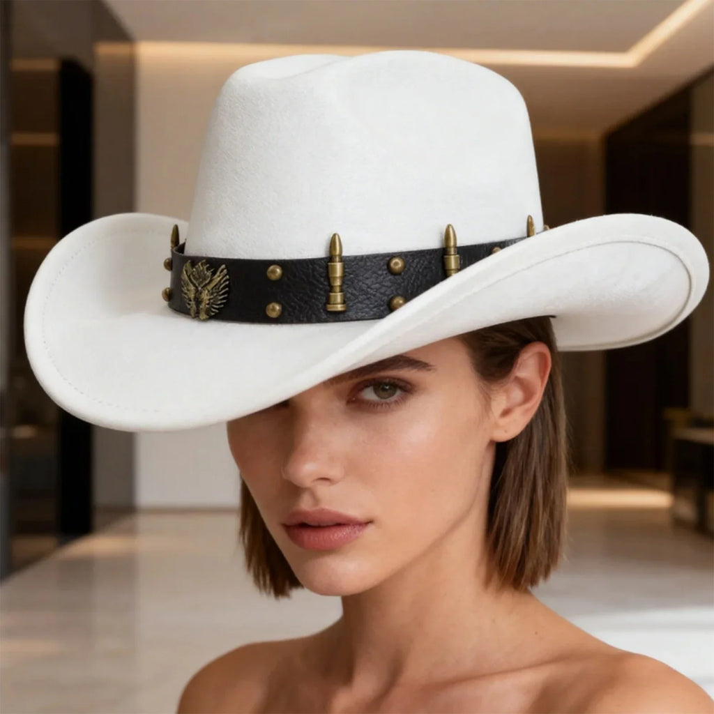 Felt Cowgirl Hat with Belt Stylish Western Hat Casual Jazz Caps for Outdoor Party Club