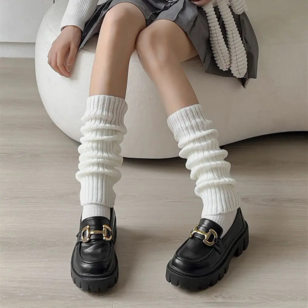Lolita Leg Warmers Japanese JK Uniform Long Socks Korean Style Leggings Knitted Pile up Knee Socks Y2K Foot Warming Cover