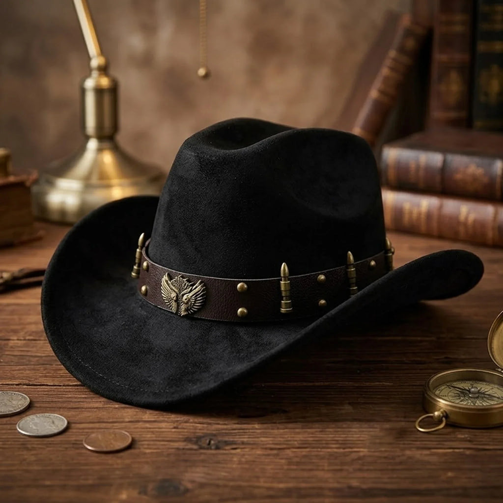 Felt Cowgirl Hat with Belt Stylish Western Hat Casual Jazz Caps for Outdoor Party Club