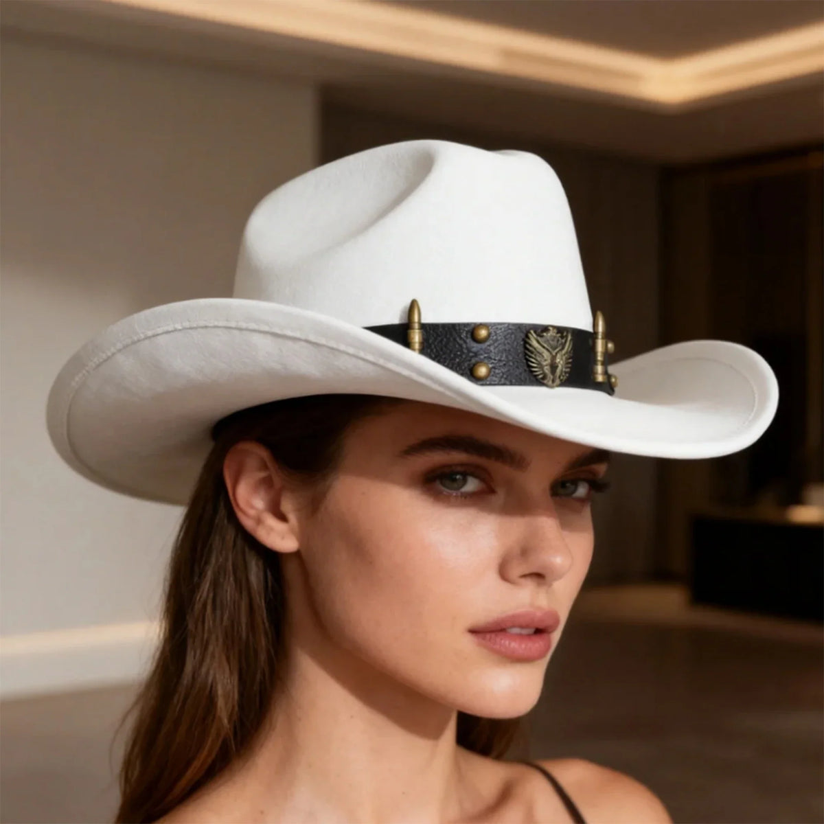 Felt Cowgirl Hat with Belt Stylish Western Hat Casual Jazz Caps for Outdoor Party Club
