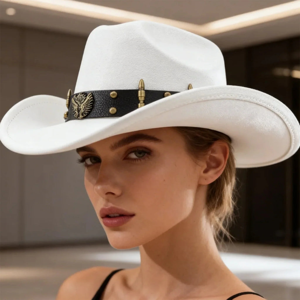 Felt Cowgirl Hat with Belt Stylish Western Hat Casual Jazz Caps for Outdoor Party Club