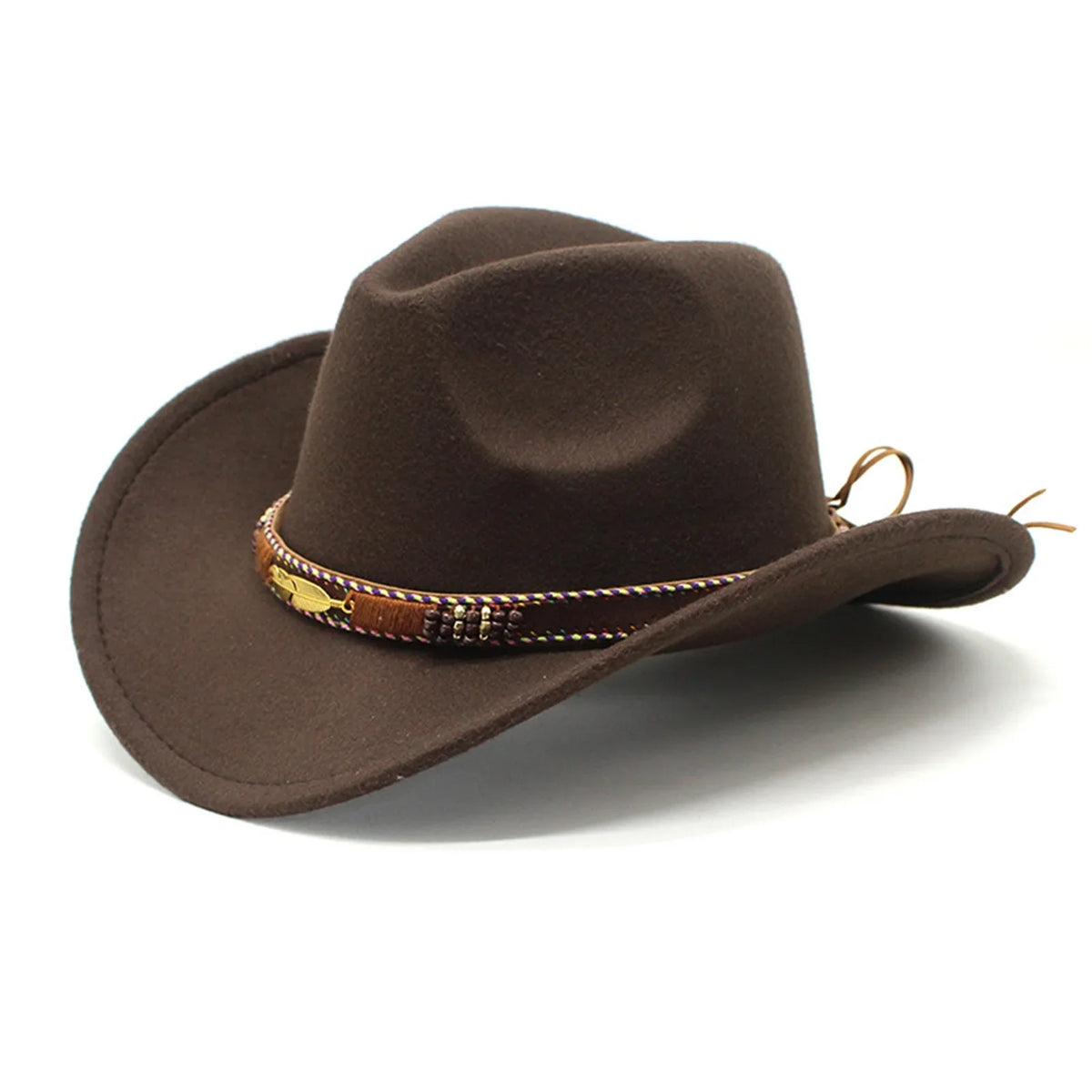 Women Men Wide Brim Floppy Cowboy Hat Western Style Wool Felt Flat Top Cap Classic Vintage Bowler Hat Party