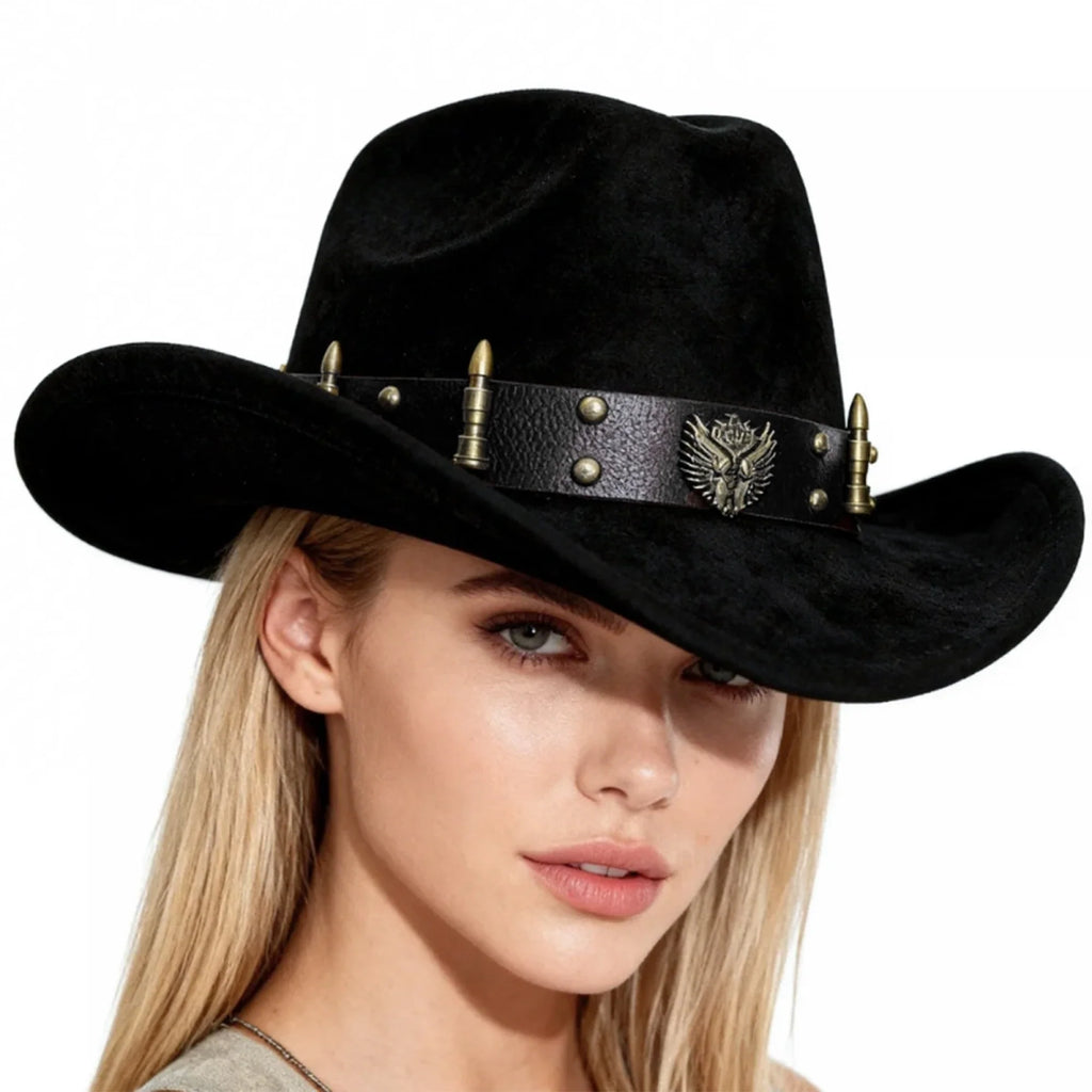 Felt Cowgirl Hat with Belt Stylish Western Hat Casual Jazz Caps for Outdoor Party Club