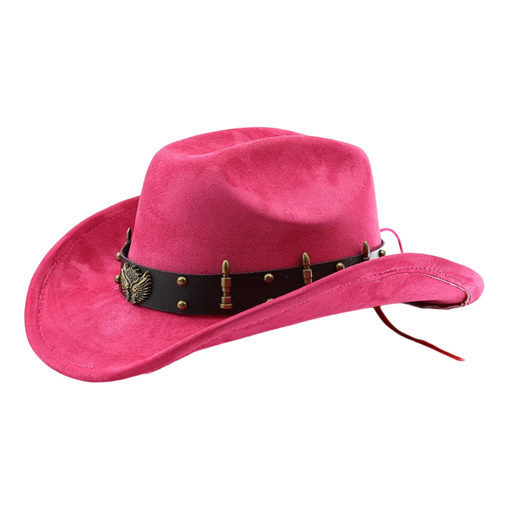 Felt Cowgirl Hat with Belt Stylish Western Hat Casual Jazz Caps for Outdoor Party Club