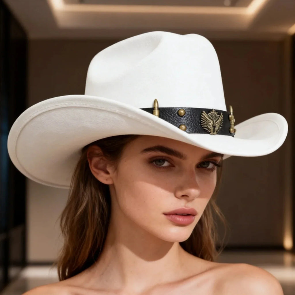 Felt Cowgirl Hat with Belt Stylish Western Hat Casual Jazz Caps for Outdoor Party Club