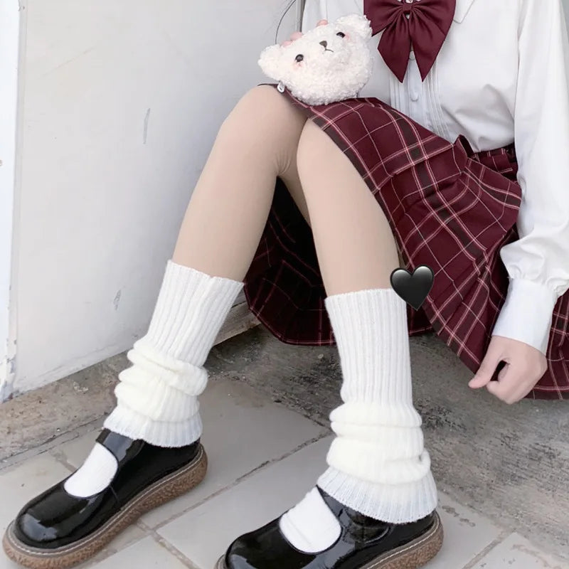Lolita Leg Warmers Japanese JK Uniform Long Socks Korean Style Leggings Knitted Pile up Knee Socks Y2K Foot Warming Cover