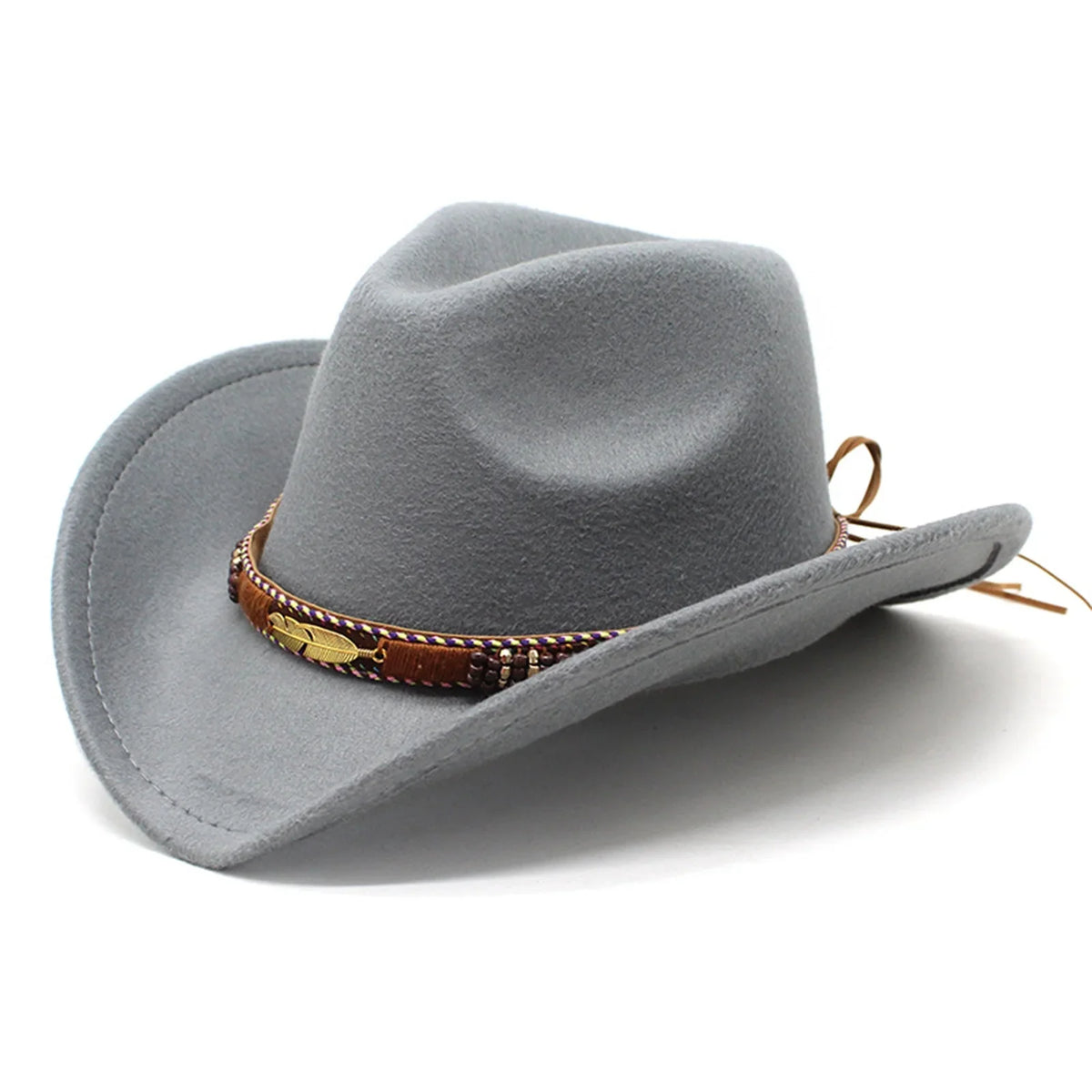 Women Men Wide Brim Floppy Cowboy Hat Western Style Wool Felt Flat Top Cap Classic Vintage Bowler Hat Party
