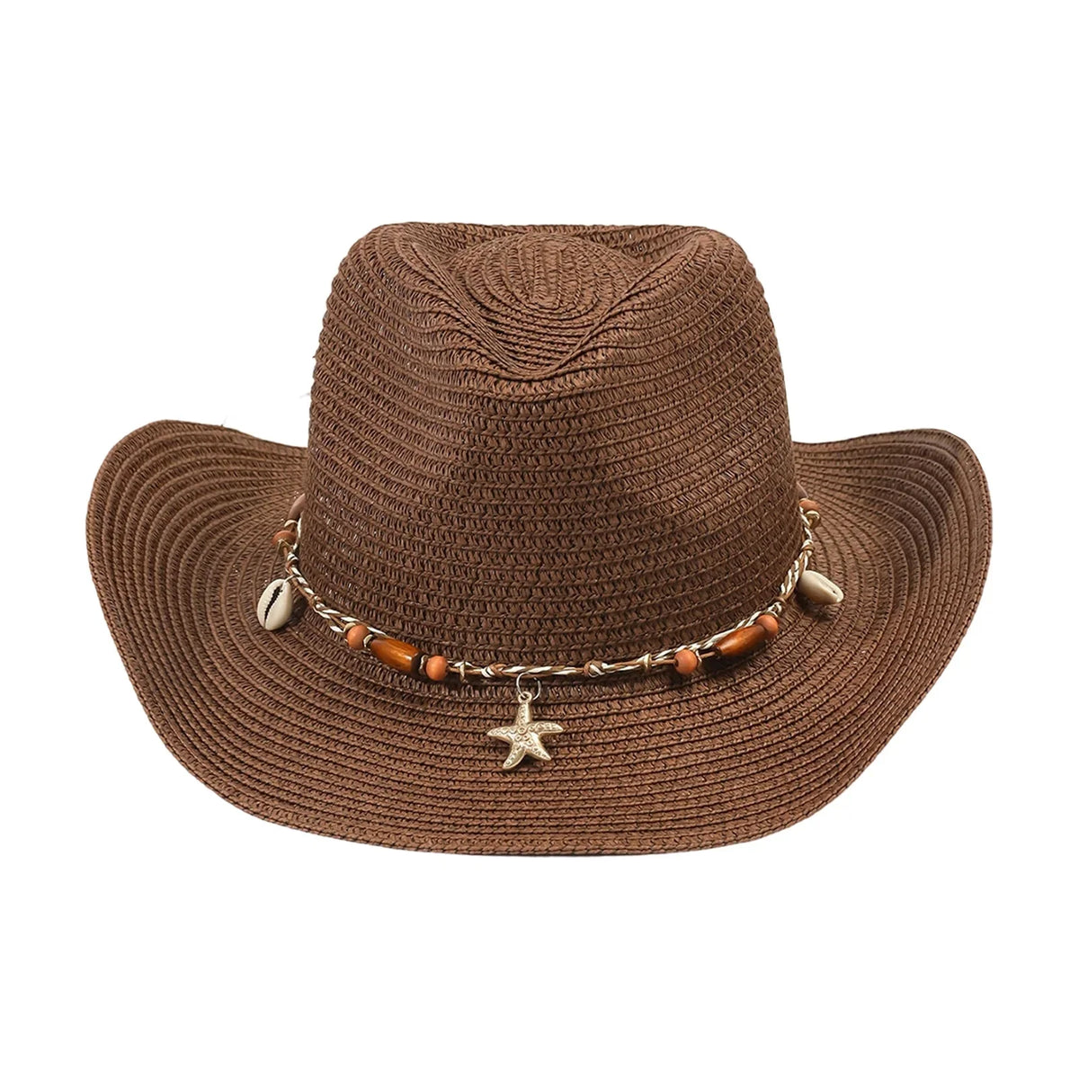 Women Men Straw Cowgirl Hat Starfish Shell Decor Western Panama Jazz Hat Summer Sun Hat for Travel Beach