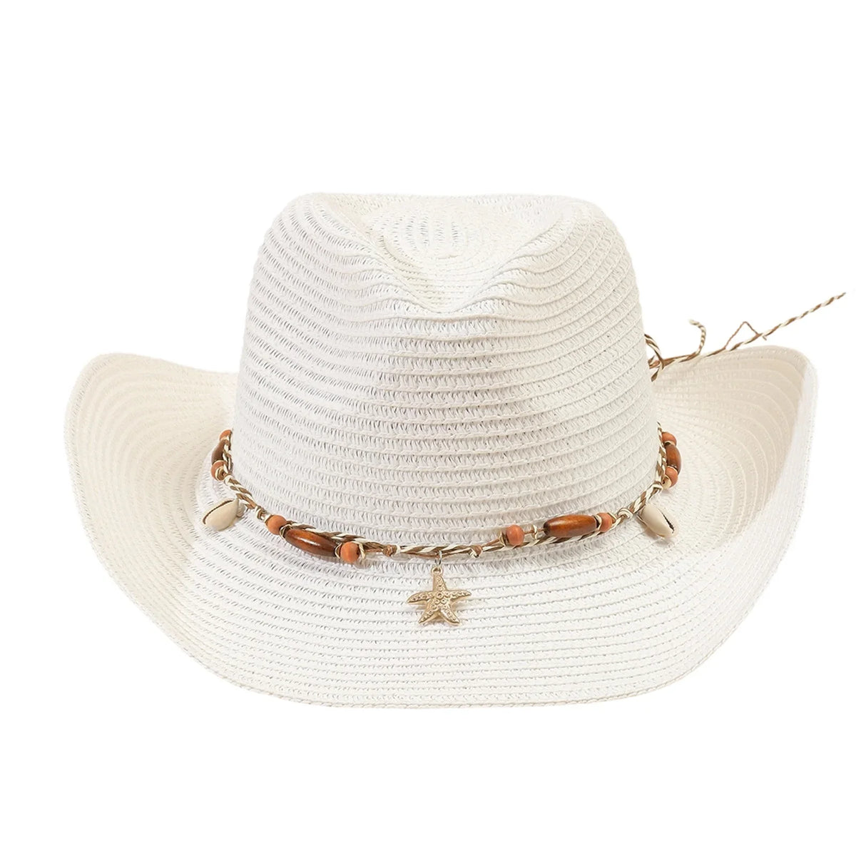 Women Men Straw Cowgirl Hat Starfish Shell Decor Western Panama Jazz Hat Summer Sun Hat for Travel Beach