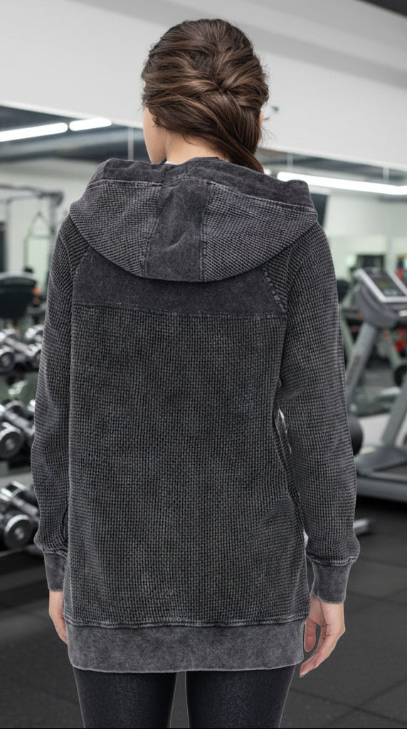 Oversized Waffle Knit Zip-Up Hoodie