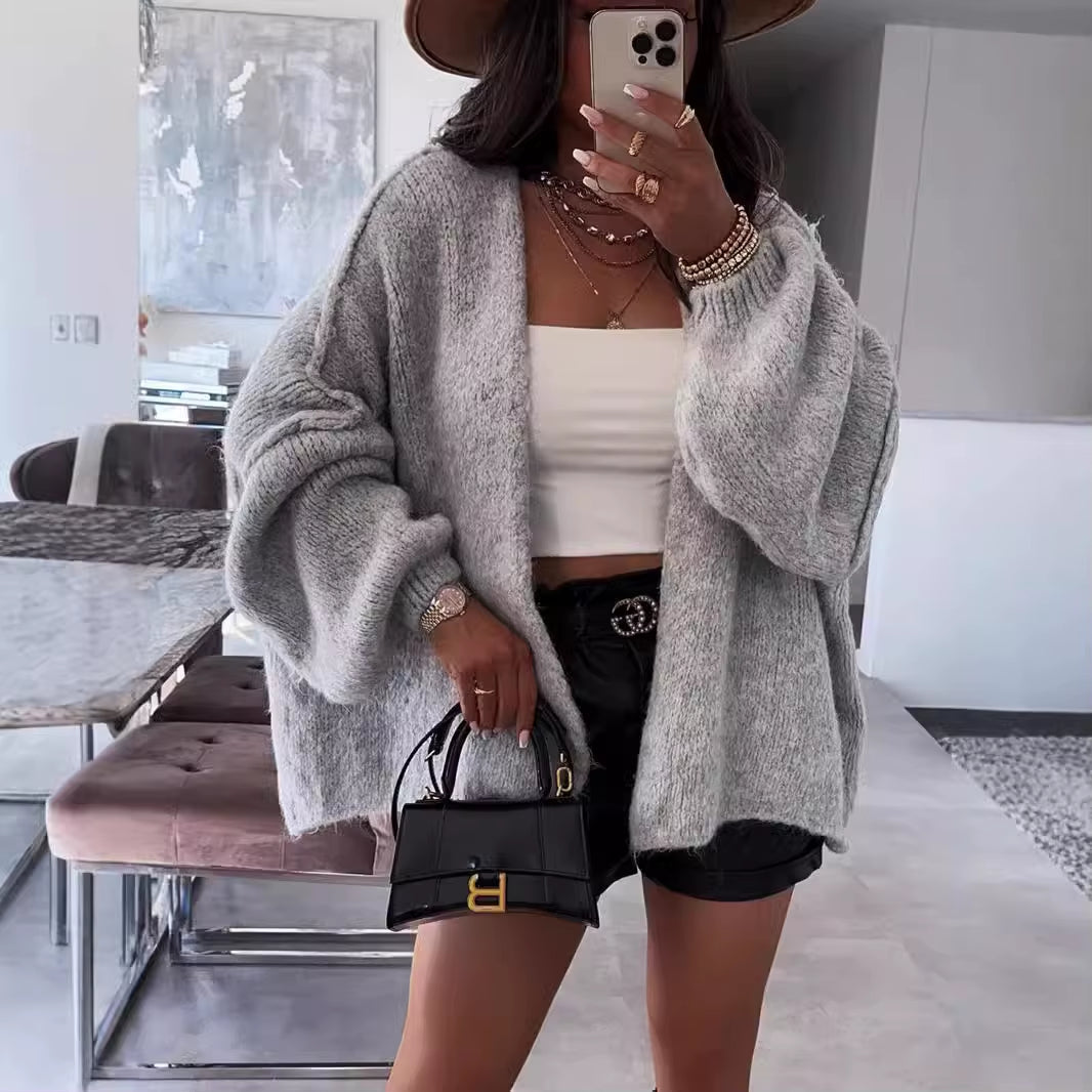 Chic Women's Casual Knitted Cardigan Jacket - Perfect for Autumn/Winter, Long Sleeve, Versatile Solid Design