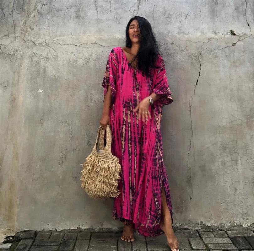 Elevate Your Beach Look with Our Stylish Women's Plus Size Kaftan Dress - Perfect Half Sleeve Cover Up for Summer 2024