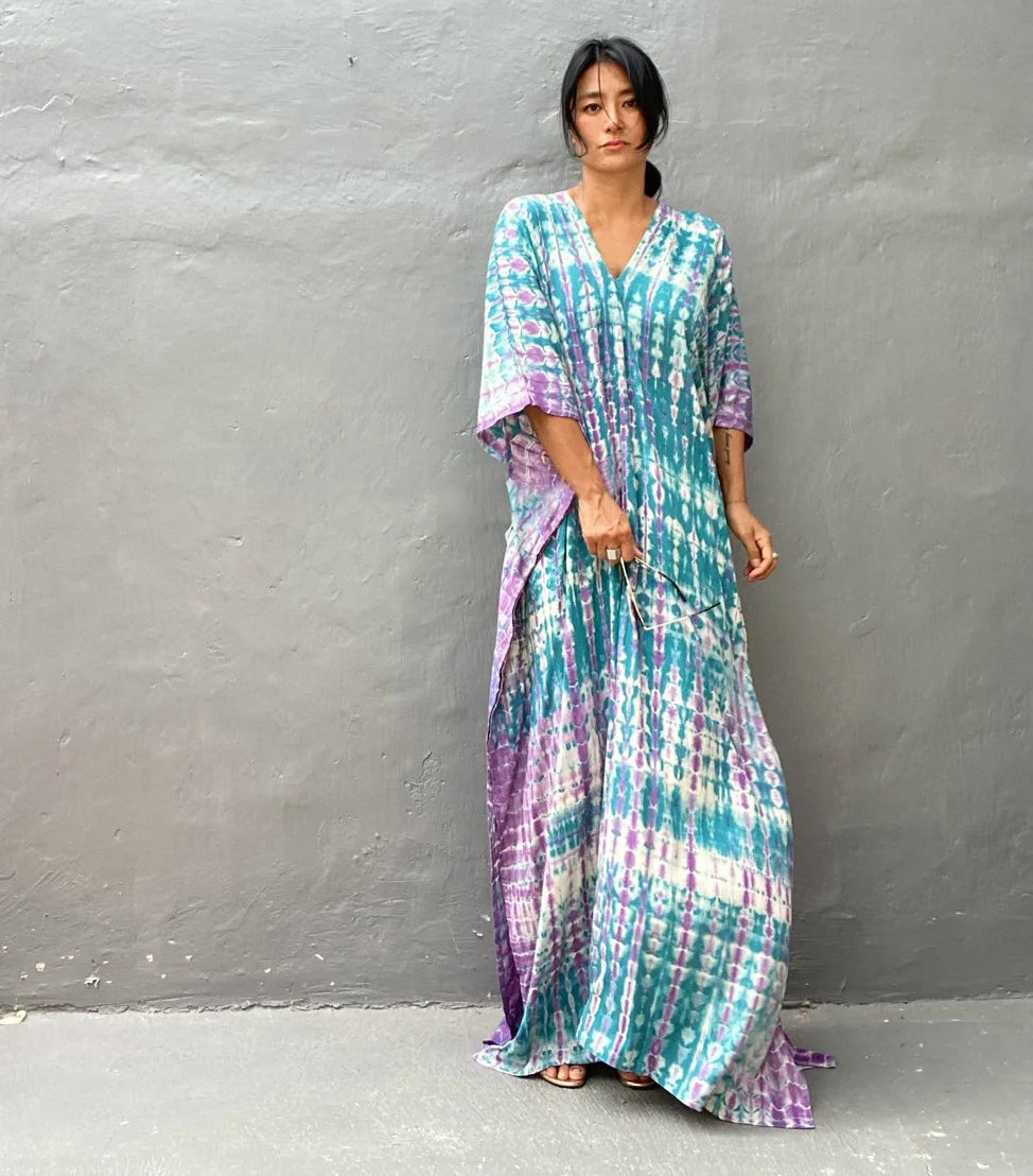 Elevate Your Beach Look with Our Stylish Women's Plus Size Kaftan Dress - Perfect Half Sleeve Cover Up for Summer 2024