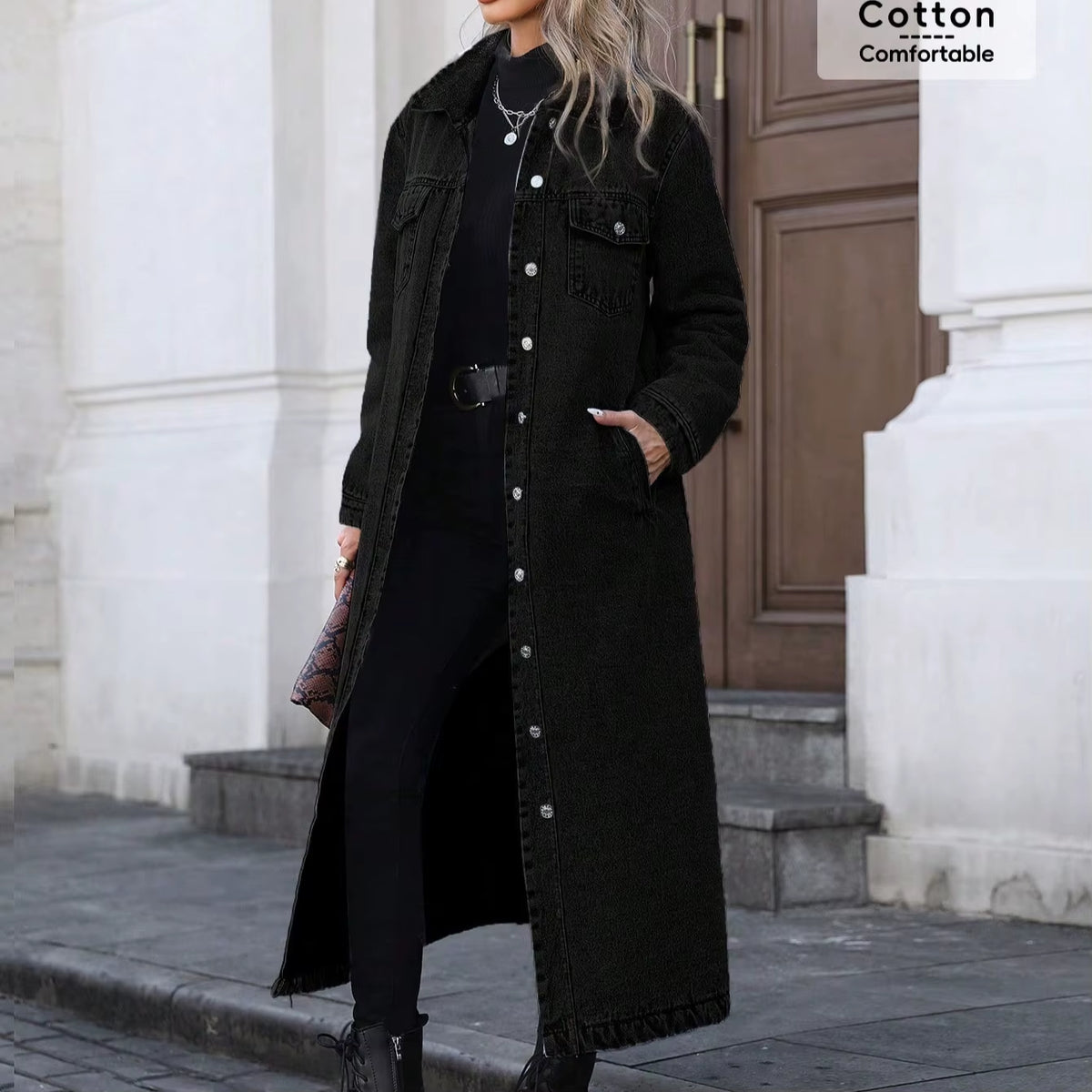 Denim Coats Moto Biker Jeans for Women Long Jackets Pocket Long Sleeves Single Breasted Loose Casual Y2K Autumn Winter