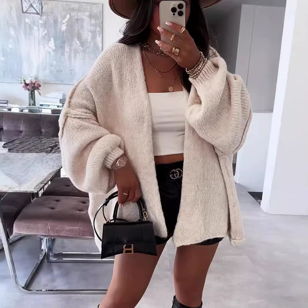 Chic Women's Casual Knitted Cardigan Jacket - Perfect for Autumn/Winter, Long Sleeve, Versatile Solid Design