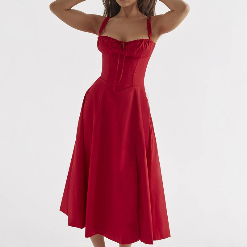 Elevate Your Summer Style with Our Bohemian Spaghetti Strap Midi Dress – Perfect for Beach Days and Vintage Vibes!