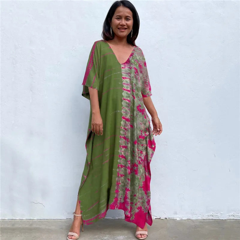 Elevate Your Beach Look with Our Stylish Women's Plus Size Kaftan Dress - Perfect Half Sleeve Cover Up for Summer 2024