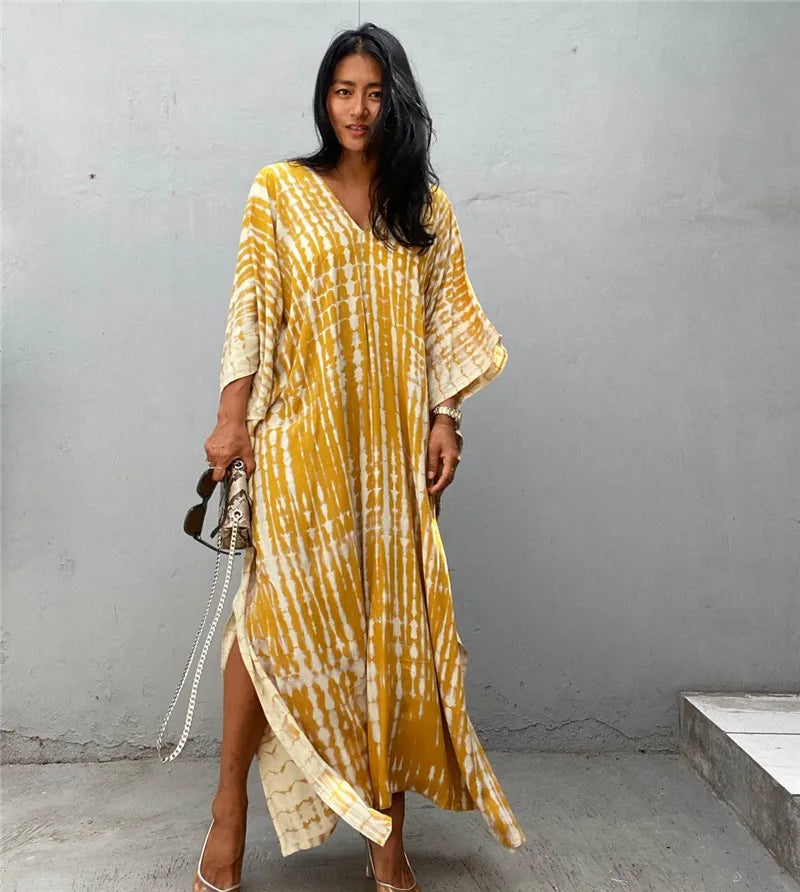 Elevate Your Beach Look with Our Stylish Women's Plus Size Kaftan Dress - Perfect Half Sleeve Cover Up for Summer 2024