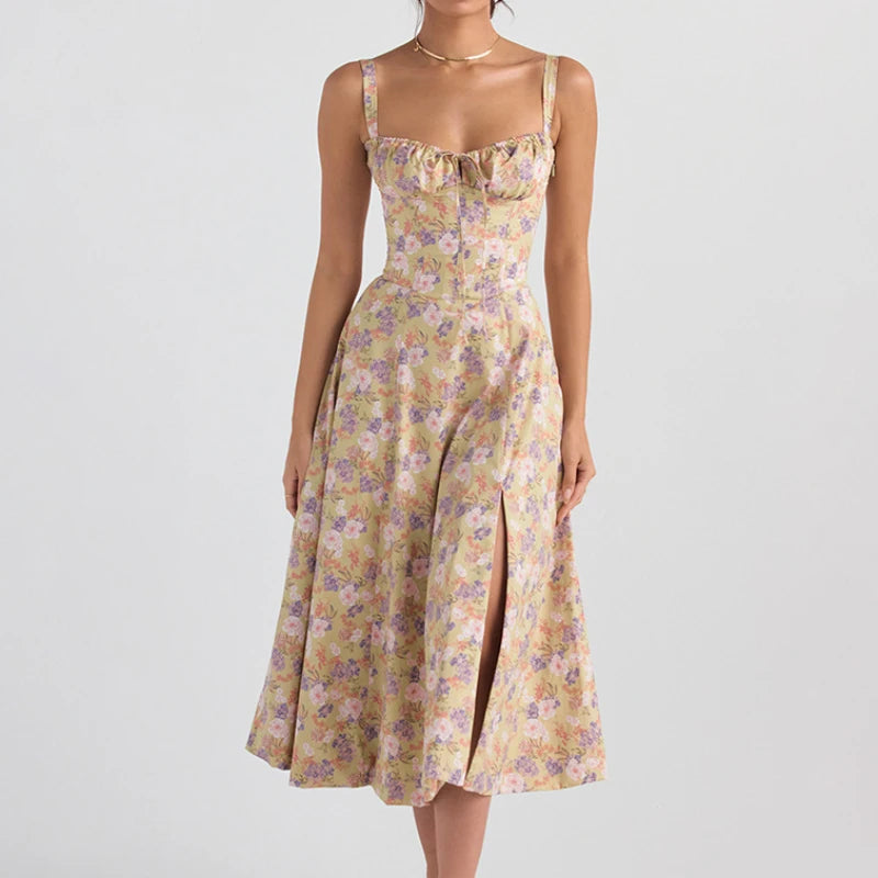 Elevate Your Summer Style with Our Bohemian Spaghetti Strap Midi Dress – Perfect for Beach Days and Vintage Vibes!