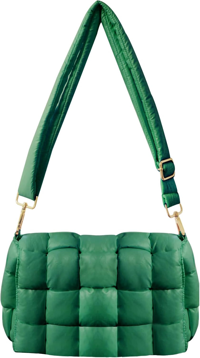 Stylish Puffer Woven Crossbody Bag for Women - Quilted Hobo Shoulder Purse with Adjustable Strap