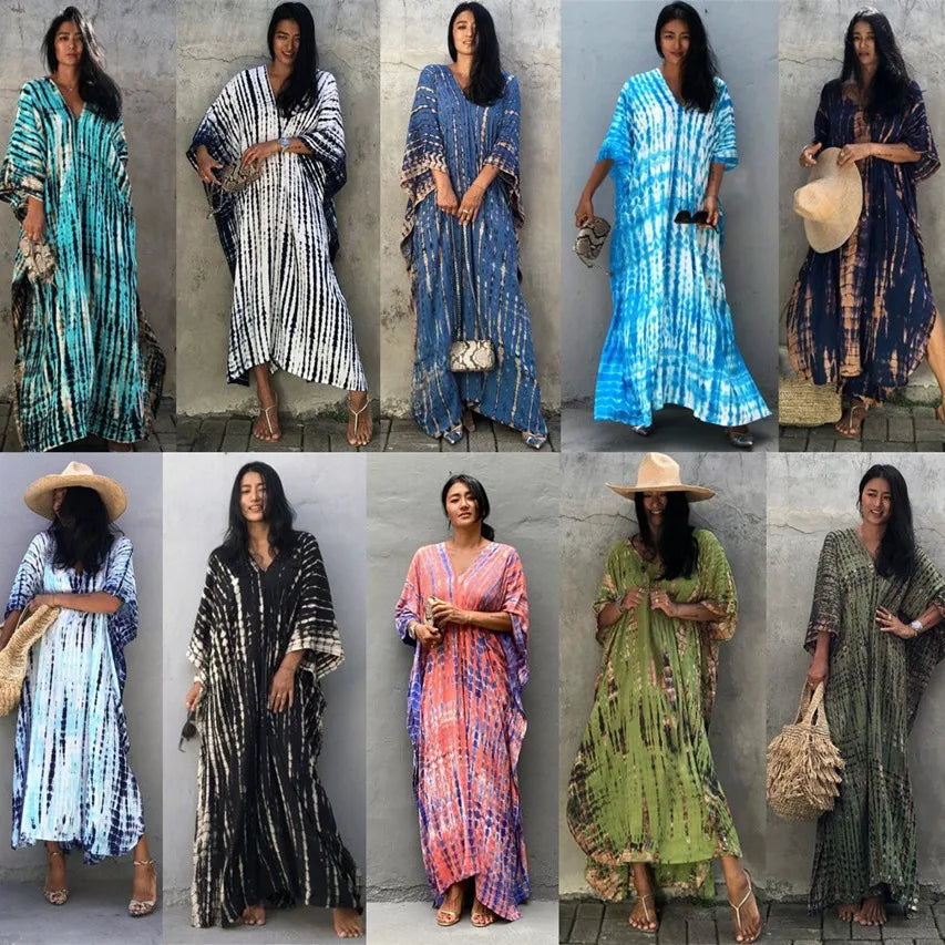 Elevate Your Beach Look with Our Stylish Women's Plus Size Kaftan Dress - Perfect Half Sleeve Cover Up for Summer 2024