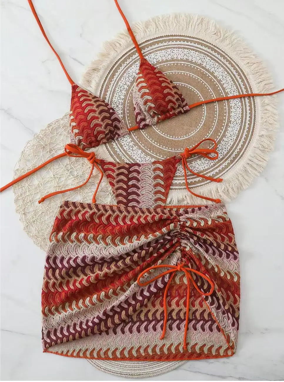 The "I Swam to the Boho and All I Got Was This Funky Bikini" Three-Piece Beach Party Ensemble