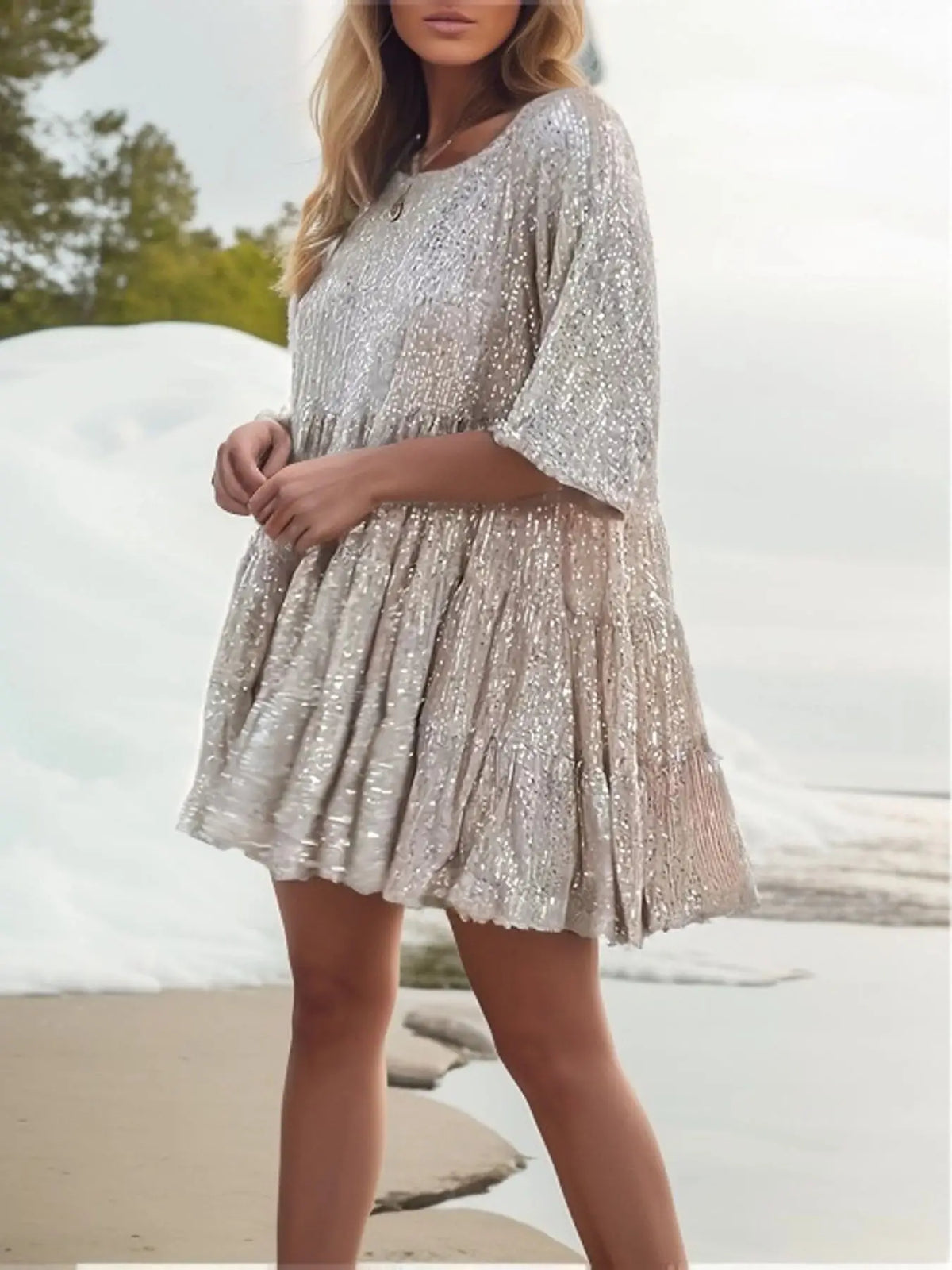 Elevate Your Summer Style with Our Elegant A-Line Sequin Dress for Women - Perfect for Parties and Casual Outings!