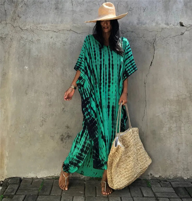 Elevate Your Beach Look with Our Stylish Women's Plus Size Kaftan Dress - Perfect Half Sleeve Cover Up for Summer 2024