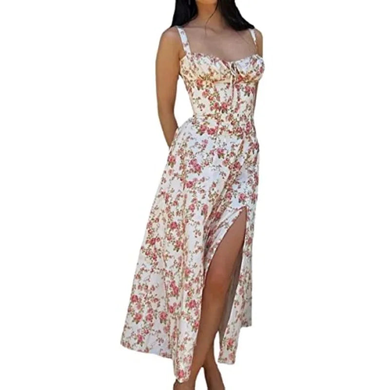 Elevate Your Summer Style with Our Bohemian Spaghetti Strap Midi Dress – Perfect for Beach Days and Vintage Vibes!
