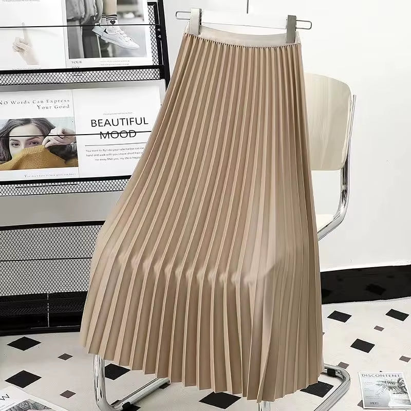Elevate Your Wardrobe with Our Women's Pleated Midi Skirt - Chic Autumn A-Line Design in Timeless Solid Colors