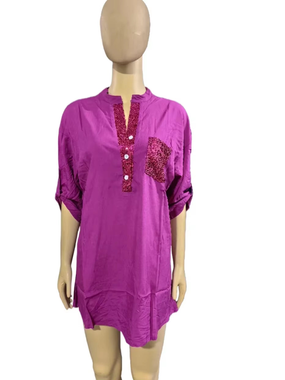 Elevate Your Summer Wardrobe with Our Chic V-Neck Sequin Blouse - Stylish, Comfortable, and Functional!