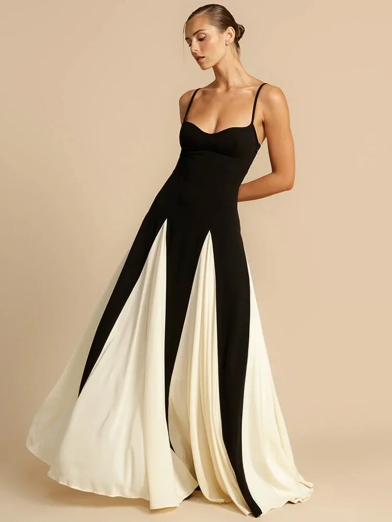 Stunning Backless Spaghetti Strap Maxi Dress - Elegant Striped Evening Wear for Women