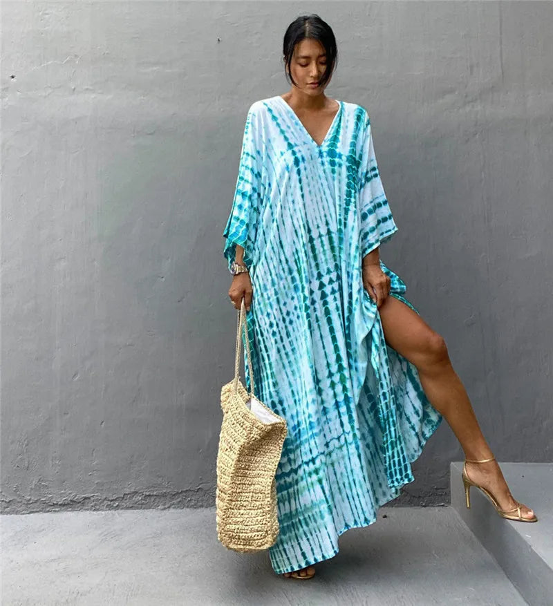 Elevate Your Beach Look with Our Stylish Women's Plus Size Kaftan Dress - Perfect Half Sleeve Cover Up for Summer 2024