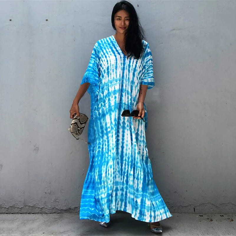 Elevate Your Beach Look with Our Stylish Women's Plus Size Kaftan Dress - Perfect Half Sleeve Cover Up for Summer 2024